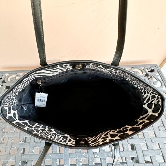 Michael Kors Carter Large Open Tote Bag + Double Zip Wallet MK Zebra Print Black - Picture 8 of 16